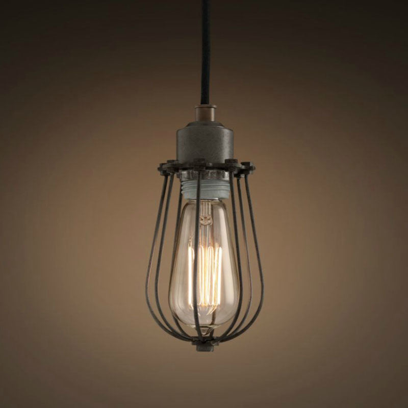 Industrial single hanging light with LED filament lamp