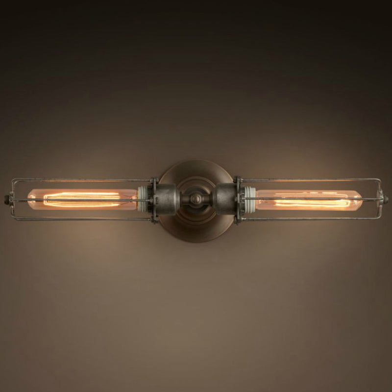 Industrial twin arm side mounted wall light with long LED filament bulb