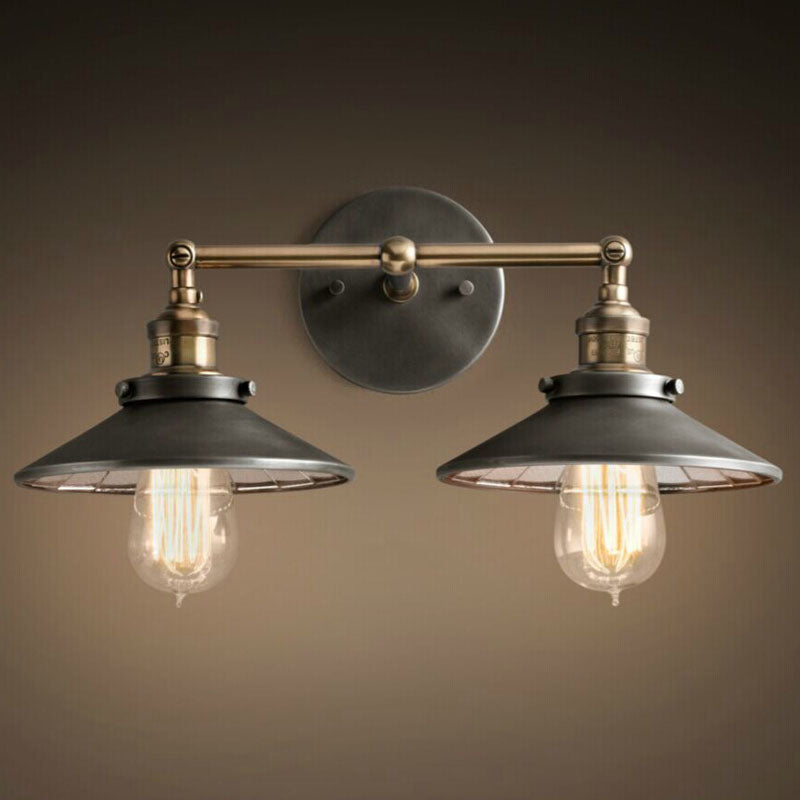 Industrial twin arm wall mounted light with metallic shade and reflector