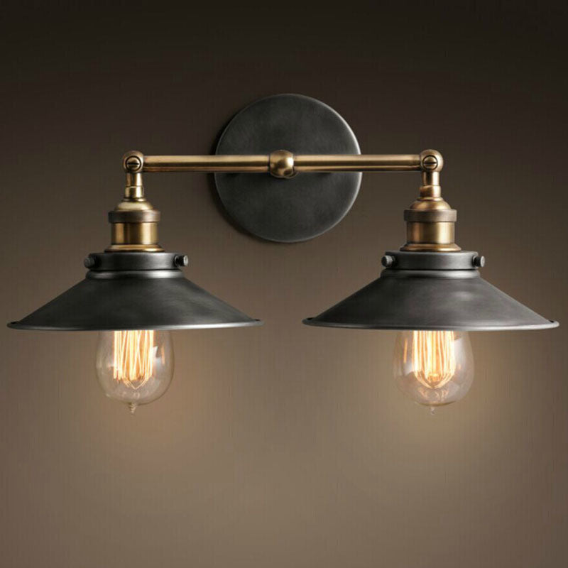 Industrial twin arm wall mounted light with metallic shade