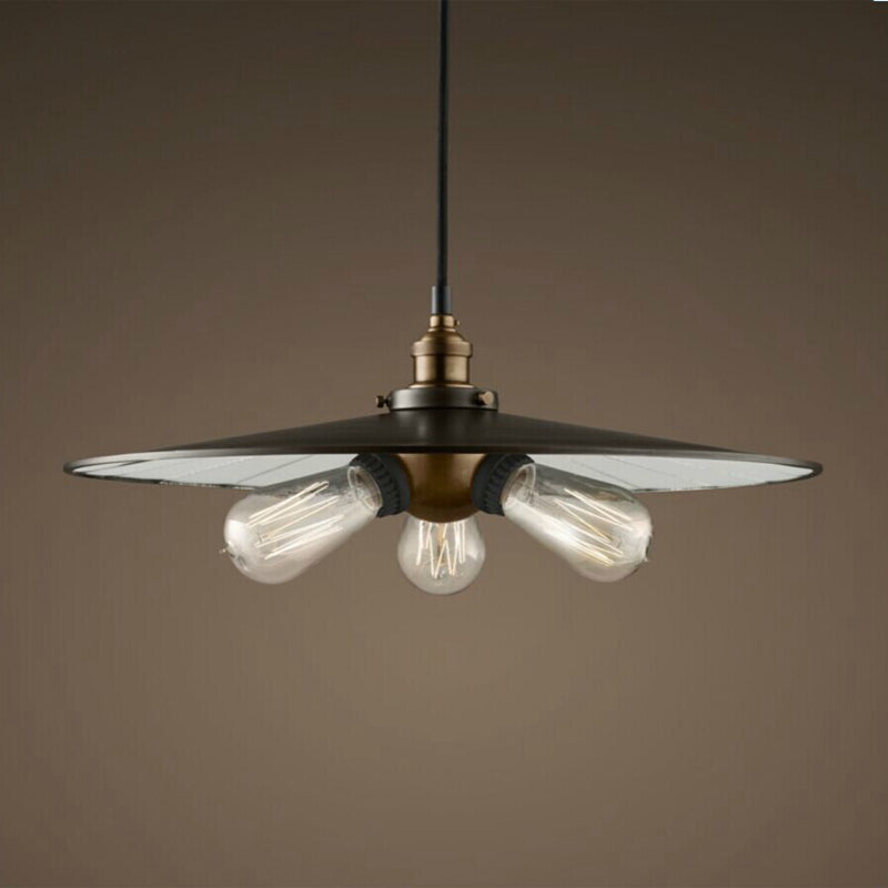 Industrial Hanging light with 3 lamp arrangement with metallic shade and reflector