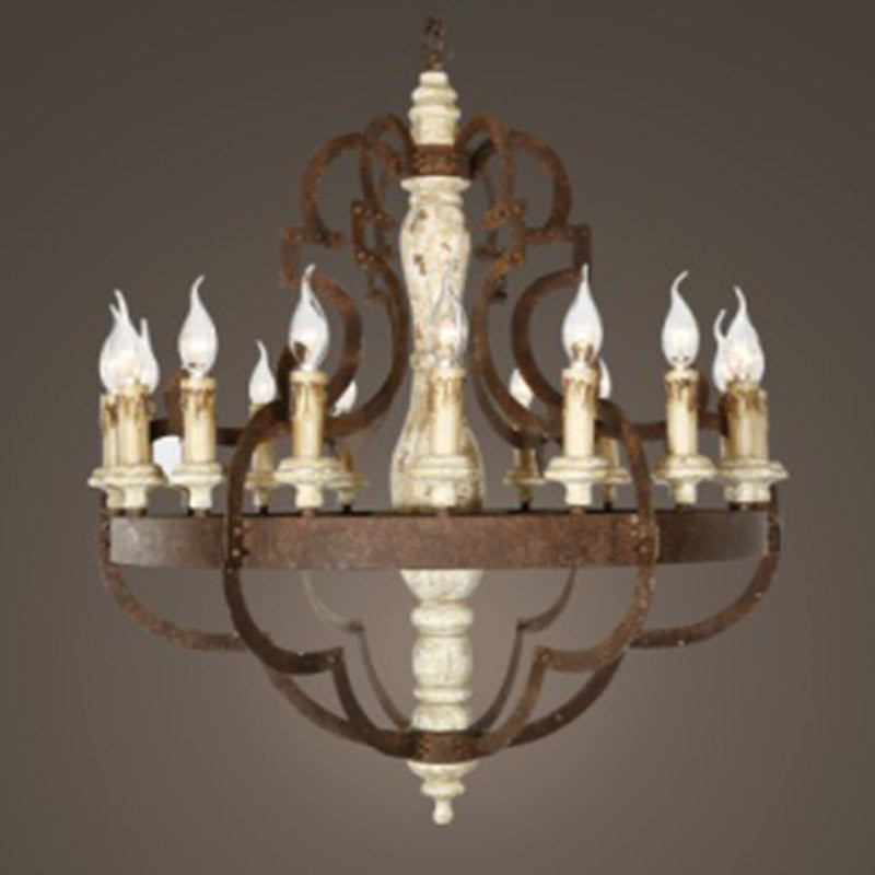 French antique rustic 15 arm chandelier